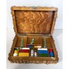 SCATOLA da GIOCO VINTAGE LEGNO BAMBOO PORTA CARTE FICHES DADI VINTAGE ANNI '50