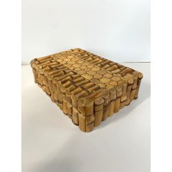 SCATOLA da GIOCO VINTAGE LEGNO BAMBOO PORTA CARTE FICHES DADI VINTAGE ANNI '50