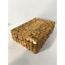 SCATOLA da GIOCO VINTAGE LEGNO BAMBOO PORTA CARTE FICHES DADI VINTAGE ANNI '50