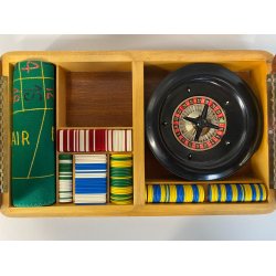 SCATOLA da GIOCO VINTAGE in LEGNO CASINò PORTA CARTE FICHES ROULETTE PANNO GIOCO