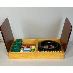 SCATOLA da GIOCO VINTAGE in LEGNO CASINò PORTA CARTE FICHES ROULETTE PANNO GIOCO