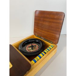 SCATOLA da GIOCO VINTAGE in LEGNO CASINò PORTA CARTE FICHES ROULETTE PANNO GIOCO
