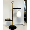 LAMPADA TAVOLO POSACENERE VETRO SATINATO METALLO DORATO NERO STILNOVO VINTAGE 50