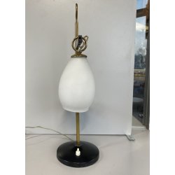 LAMPADA TAVOLO POSACENERE VETRO SATINATO METALLO DORATO NERO STILNOVO VINTAGE 50