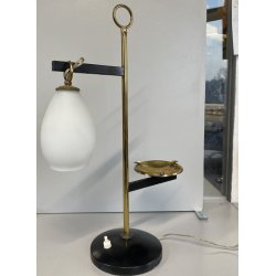 LAMPADA TAVOLO POSACENERE VETRO SATINATO METALLO DORATO NERO STILNOVO VINTAGE 50