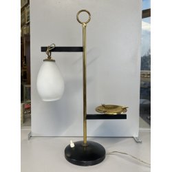 LAMPADA TAVOLO POSACENERE VETRO SATINATO METALLO DORATO NERO STILNOVO VINTAGE 50