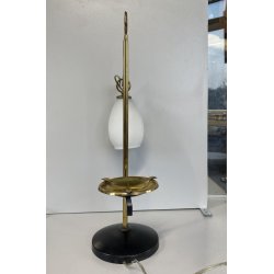 LAMPADA TAVOLO POSACENERE VETRO SATINATO METALLO DORATO NERO STILNOVO VINTAGE 50