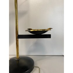 LAMPADA TAVOLO POSACENERE VETRO SATINATO METALLO DORATO NERO STILNOVO VINTAGE 50