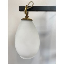 LAMPADA TAVOLO POSACENERE VETRO SATINATO METALLO DORATO NERO STILNOVO VINTAGE 50