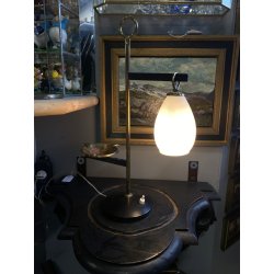 LAMPADA TAVOLO POSACENERE VETRO SATINATO METALLO DORATO NERO STILNOVO VINTAGE 50