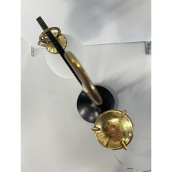 LAMPADA TAVOLO POSACENERE VETRO SATINATO METALLO DORATO NERO STILNOVO VINTAGE 50