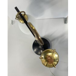 LAMPADA TAVOLO POSACENERE VETRO SATINATO METALLO DORATO NERO STILNOVO VINTAGE 50