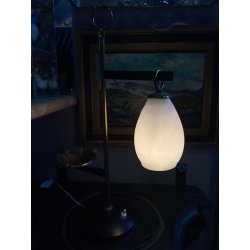 LAMPADA TAVOLO POSACENERE VETRO SATINATO METALLO DORATO NERO STILNOVO VINTAGE 50