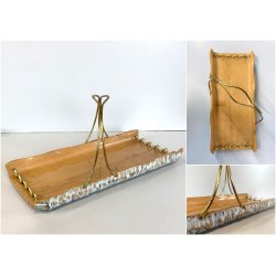 CESTINO VINTAGE IN LEGNO MANICO METALLO DORATO DESIGN Aldo Tura MACABO ANNI '50s