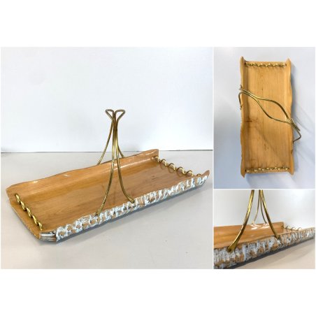 CESTINO VINTAGE IN LEGNO MANICO METALLO DORATO DESIGN Aldo Tura MACABO ANNI '50s