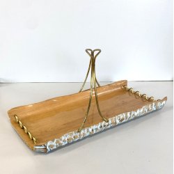 CESTINO VINTAGE IN LEGNO MANICO METALLO DORATO DESIGN Aldo Tura MACABO ANNI '50s