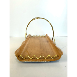 CESTINO VINTAGE IN LEGNO MANICO METALLO DORATO DESIGN Aldo Tura MACABO ANNI '50s