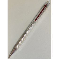 PENNA SFERA Must De Cartier TRINITY LACCA ROSSA ARGENTO vintage BALLPOINT PEN