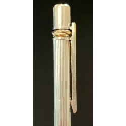 PENNA SFERA Must De Cartier TRINITY LACCA ROSSA ARGENTO vintage BALLPOINT PEN
