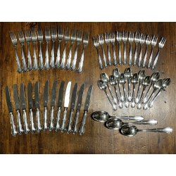 antico servizio POSATE 51 pz TRILOBATE firmate EMD90 coltelli forchette cucchiai