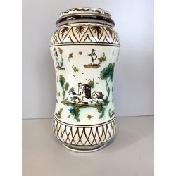 ANTICO VASO ALBARELLO MAIOLICA Levantino SAVONA DECORO FIGURE PAESAGGIO 23,5 cm