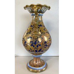 VASO BIANSATO MAIOLICA LUSTRO METALLICO DECORO MOTIVO FOGLIATO PRESE TRITONE