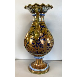 VASO BIANSATO MAIOLICA LUSTRO METALLICO DECORO MOTIVO FOGLIATO PRESE TRITONE