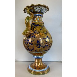 VASO BIANSATO MAIOLICA LUSTRO METALLICO DECORO MOTIVO FOGLIATO PRESE TRITONE