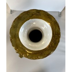 VASO BIANSATO MAIOLICA LUSTRO METALLICO DECORO MOTIVO FOGLIATO PRESE TRITONE