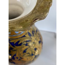 VASO BIANSATO MAIOLICA LUSTRO METALLICO DECORO MOTIVO FOGLIATO PRESE TRITONE