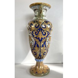 VASO BIANSATO PRESE TRITONE MAIOLICA LUSTRO METALLICO DECORO MOTIVO FOGLIATO '50