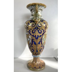 VASO BIANSATO PRESE TRITONE MAIOLICA LUSTRO METALLICO DECORO MOTIVO FOGLIATO '50
