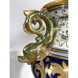 VASO BIANSATO PRESE TRITONE MAIOLICA LUSTRO METALLICO DECORO MOTIVO FOGLIATO '50
