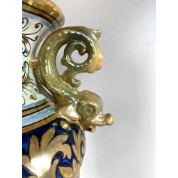 VASO BIANSATO PRESE TRITONE MAIOLICA LUSTRO METALLICO DECORO MOTIVO FOGLIATO '50