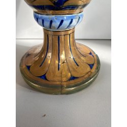 VASO BIANSATO PRESE TRITONE MAIOLICA LUSTRO METALLICO DECORO MOTIVO FOGLIATO '50