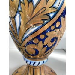 VASO BIANSATO PRESE TRITONE MAIOLICA LUSTRO METALLICO DECORO MOTIVO FOGLIATO '50