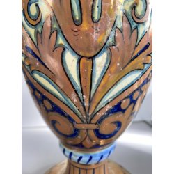 VASO BIANSATO PRESE TRITONE MAIOLICA LUSTRO METALLICO DECORO MOTIVO FOGLIATO '50