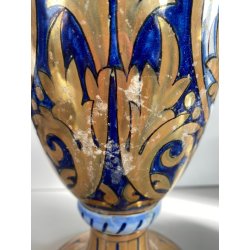 VASO BIANSATO PRESE TRITONE MAIOLICA LUSTRO METALLICO DECORO MOTIVO FOGLIATO '50