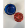 SCATOLA CINESE LACCA CINABRO ROSSO INTAGLIATO INTERNO SMALTO BLU DECORO FLOREALE