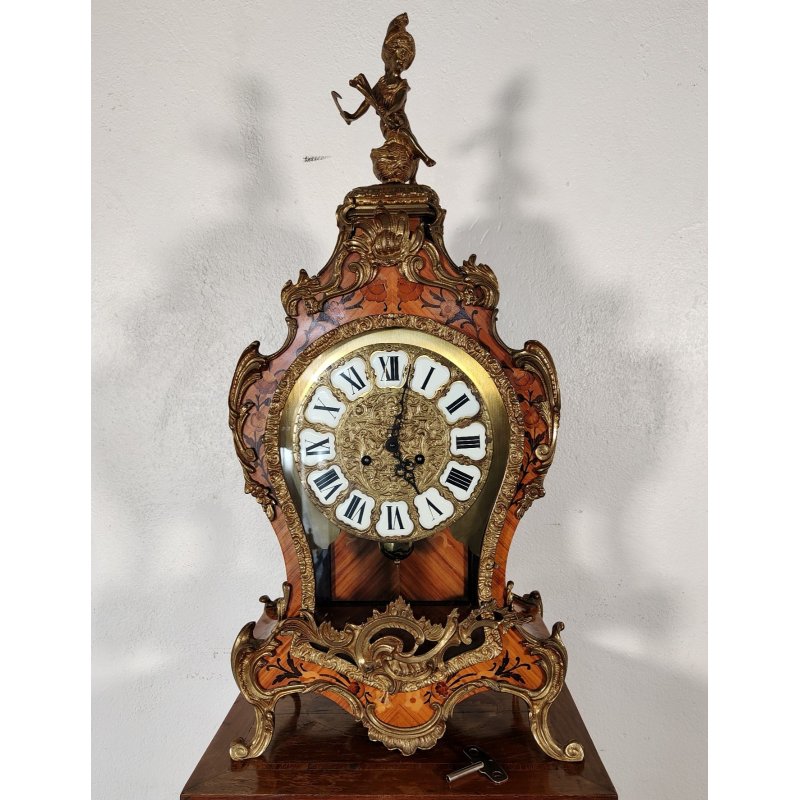 ANTICO OROLOGIO TAVOLO Boulle EPOCA 900 legno intarsiato BRONZO DORATO pendolo