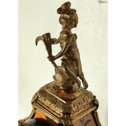 ANTICO OROLOGIO TAVOLO Boulle EPOCA 900 legno intarsiato BRONZO DORATO pendolo