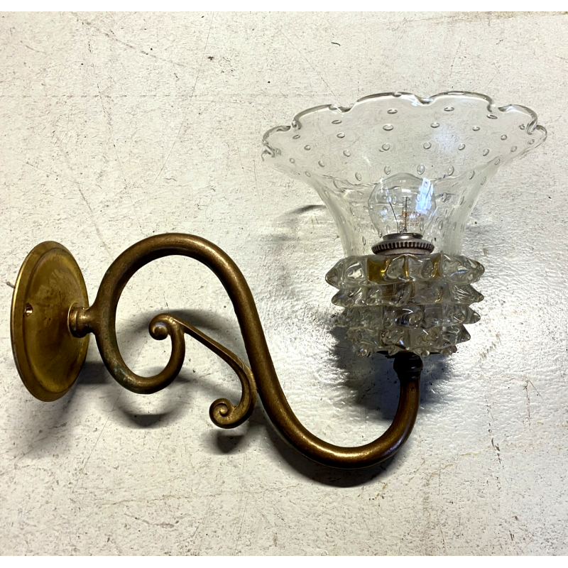 APPLIQUE  VETRO Murano ROSTRATO BULLICANTE Barovier STRUTTURA OTTONE MID CENTURY