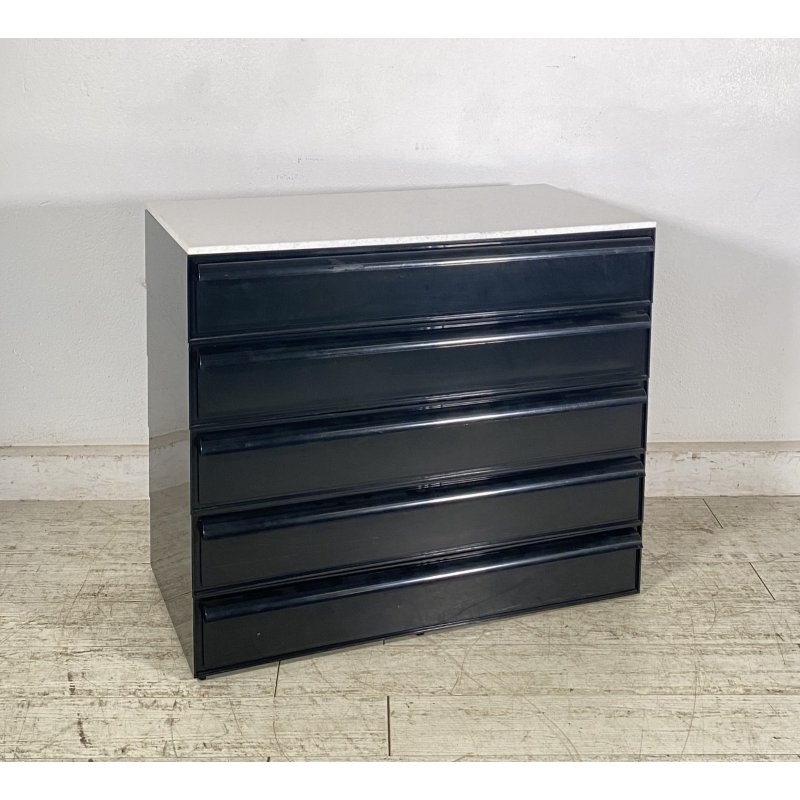 CASSETTIERA Kartell ANNI 70 Simon Fussel MOD 4602 ABS NERO MARMO BIANCO COMÒ