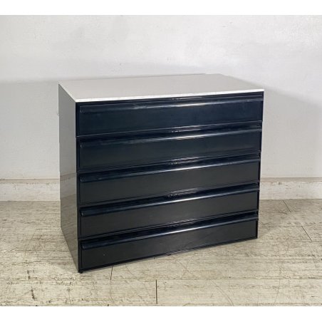 CASSETTIERA Kartell ANNI 70 Simon Fussel MOD 4602 ABS NERO MARMO BIANCO COMÒ