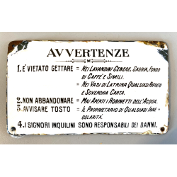 TARGA INSEGNA PLACCA LAMINA METALLO SMALTATO BIANCO NERO 13 x 22 cm ANNI '20