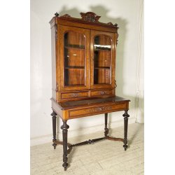 ANTICA CREDENZA SCRITTOIO LEGNO RADICA PRIMI 900 VETRINA CARLO X CRISTALLERIA