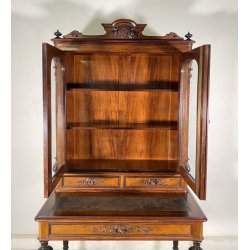 ANTICA CREDENZA SCRITTOIO LEGNO RADICA PRIMI 900 VETRINA CARLO X CRISTALLERIA