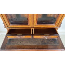 ANTICA CREDENZA SCRITTOIO LEGNO RADICA PRIMI 900 VETRINA CARLO X CRISTALLERIA