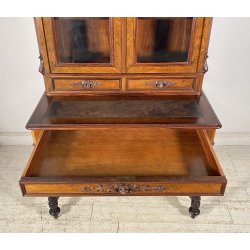 ANTICA CREDENZA SCRITTOIO LEGNO RADICA PRIMI 900 VETRINA CARLO X CRISTALLERIA