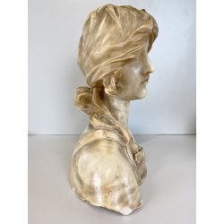 ANTICO BUSTO SCULTURA ALABASTRO Emilio Fiaschi GIOVANE DONNA ART NOUVEAU